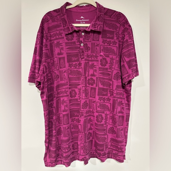 Tommy Bahama Mens tiki Hawaiian Lido Beach Club Golf Polo Shirt Magenta XL - Picture 1 of 5